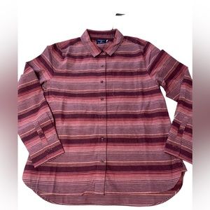 United by Blue women’s flannel sizes M & L organic cotton hemp red earth stripe